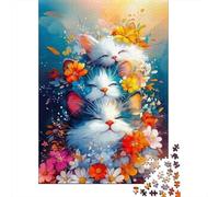 Puzzles Jigsaw 1000 Pièces Chats dans Le Jardin des Fleurs Puzzles 38x26cm/1000pcs pour Enfants Cadeau Jeu D'Intelligence Pression Réduite DIY Carton