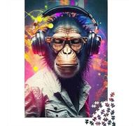 Puzzles Jigsaw 1000 Pièces Chimp DJ Lunettes Casques Puzzles 38x26cm/1000pcs pour Adultes Et Enfants Cadeau Jeu D'Intelligence Pression Réduite Bricolage Carton