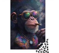 Puzzles Jigsaw 1000 Pièces Chimpanzé avec des Lunettes de Soleil Puzzles 70x50cm/1000pcs pour Enfants Cadeau Jeu D'Intelligence Familial Bricolage Carton
