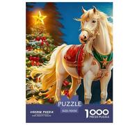 Puzzles Jigsaw 1000 Pièces Christmas White Cheval Puzzles 70x50cm/1000pcs pour Adultes Et Enfants Cadeau Jeu D'Intelligence Familial DIY Carton
