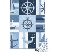 Puzzles Jigsaw 1000 Pièces Conception Nautique-Blue Maritime Style Puzzles 70x50cm/1000pcs pour Adultes Et Enfants Cadeau Jeu D'Intelligence Pression Réduite DIY Carton