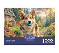 Puzzles Jigsaw 1000 Pièces Corgi avec Boule dans la forêt Puzzles 70x50cm/1000pcs pour Adultes Et Enfants Cadeau Jeu D'Intelligence Pression Réduite DIY Carton