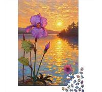 Puzzles Jigsaw 1000 Pièces Coucher du Soleil Iris Lake Puzzles 38x26cm/1000pcs pour Enfants Cadeau Jeu D'Intelligence Familial Bricolage Carton