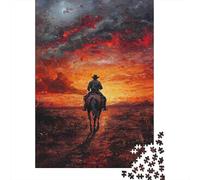 Puzzles Jigsaw 1000 Pièces Cowboy Cheval à Cheval Puzzles 70x50cm/1000pcs pour Adultes Et Enfants Cadeau Jeu D'Intelligence Familial DIY Carton