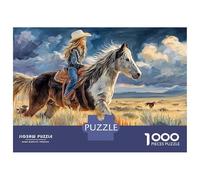 Puzzles Jigsaw 1000 Pièces Cowgirl Cheval à Cheval dans la Prairie Puzzles 38x26cm/1000pcs pour Enfants Cadeau Jeu D'Intelligence Familial DIY Carton