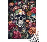 Puzzles Jigsaw 1000 Pièces Crâne Art Floral Puzzles 52x38cm/1000pcs pour Adultes Et Enfants Cadeau Jeu D'Intelligence Pression Réduite DIY Carton