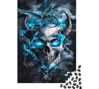 Puzzles Jigsaw 1000 Pièces Crâne Dragon Bleu Puzzles 70x50cm/1000pcs pour Enfants Cadeau Jeu D'Intelligence Familial DIY Carton