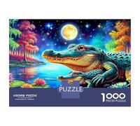 Puzzles Jigsaw 1000 Pièces Crocodiles sous la Lune Puzzles 52x38cm/1000pcs pour Enfants Cadeau Jeu D'Intelligence Familial DIY Carton