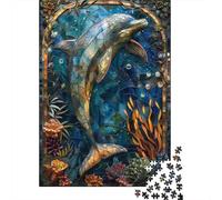 Puzzles Jigsaw 1000 Pièces Dauphin vitrail Puzzles 52x38cm/1000pcs pour Enfants Cadeau Jeu D'Intelligence Pression Réduite DIY Carton