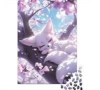 Puzzles Jigsaw 1000 Pièces Dormant Renard sous Sakura Puzzles 70x50cm/1000pcs pour Enfants Cadeau Jeu D'Intelligence Pression Réduite DIY Carton