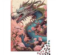 Puzzles Jigsaw 1000 Pièces Dragon avec Fleurs de cerisiers Puzzles 52x38cm/1000pcs pour Adultes Et Enfants Cadeau Jeu D'Intelligence Familial Bricolage Carton