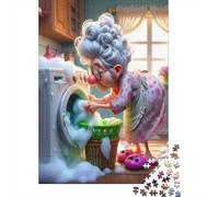 Puzzles Jigsaw 1000 Pièces Femme âgée Faisant la blanchisserie Puzzles 52x38cm/1000pcs pour Enfants Cadeau Jeu D'Intelligence Pression Réduite DIY Carton