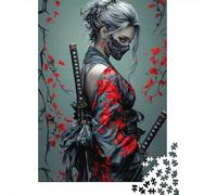 Puzzles Jigsaw 1000 Pièces Femme samouraï Feuilles Rouges Puzzles 52x38cm/1000pcs pour Enfants Cadeau Jeu D'Intelligence Pression Réduite DIY Carton