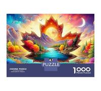 Puzzles Jigsaw 1000 Pièces Feuille d'érable Paysage with Sun Puzzles 52x38cm/1000pcs pour Adultes Et Enfants Cadeau Jeu D'Intelligence Familial DIY Carton