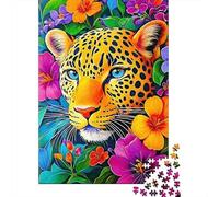 Puzzles Jigsaw 1000 Pièces Floral Léopard Vibrant Puzzles 52x38cm/1000pcs pour Enfants Cadeau Jeu D'Intelligence Pression Réduite DIY Carton