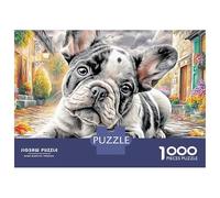 Puzzles Jigsaw 1000 Pièces French Bulldog sur Village Street Puzzles 38x26cm/1000pcs pour Enfants Cadeau Jeu D'Intelligence Pression Réduite DIY Carton