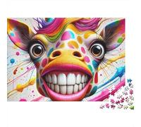 Puzzles Jigsaw 1000 Pièces Giraffe coloré Sourire Puzzles 38x26cm/1000pcs pour Adultes Et Enfants Cadeau Jeu D'Intelligence Familial DIY Carton