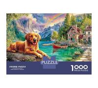 Puzzles Jigsaw 1000 Pièces Golden Retriever par A Serene, Colorful River Puzzles 52x38cm/1000pcs pour Adultes Et Enfants Cadeau Jeu D'Intelligence Pression Réduite DIY Carton