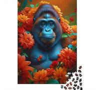 Puzzles Jigsaw 1000 Pièces Gorilla au Milieu des Fleurs Puzzles 38x26cm/1000pcs pour Adultes Et Enfants Cadeau Jeu D'Intelligence Pression Réduite DIY Carton