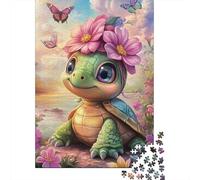 Puzzles Jigsaw 1000 Pièces Jolie Tortue avec des Fleurs Puzzles 52x38cm/1000pcs pour Adultes Et Enfants Cadeau Jeu D'Intelligence Familial Bricolage Carton