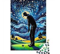 Puzzles Jigsaw 1000 Pièces Joueur de Golf sous Le Ciel étoilé Puzzles 70x50cm/1000pcs pour Enfants Cadeau Jeu D'Intelligence Pression Réduite DIY Carton