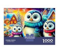 Puzzles Jigsaw 1000 Pièces Les hiboux festifs dans Un Village enneigé et coloré Puzzles 52x38cm/1000pcs pour Enfants Cadeau Jeu D'Intelligence Familial DIY Carton