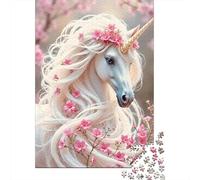 Puzzles Jigsaw 1000 Pièces Licorne avec des Fleurs Puzzles 52x38cm/1000pcs pour Enfants Cadeau Jeu D'Intelligence Familial Bricolage Carton