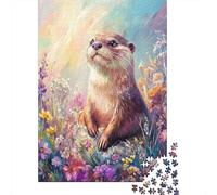 Puzzles Jigsaw 1000 Pièces Loutre dans Le Jardin des Fleurs Puzzles 52x38cm/1000pcs pour Adultes Et Enfants Cadeau Jeu D'Intelligence Familial Bricolage Carton