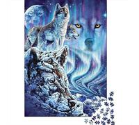 Puzzles Jigsaw 1000 Pièces Lune Loup Aurora Puzzles 70x50cm/1000pcs pour Enfants Cadeau Jeu D'Intelligence Pression Réduite DIY Carton