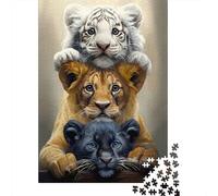 Puzzles Jigsaw 1000 Pièces Mignon Chat Sauvage Trio Puzzles 70x50cm/1000pcs pour Adultes Et Enfants Cadeau Jeu D'Intelligence Pression Réduite DIY Carton
