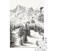 Puzzles Jigsaw 1000 Pièces Montagne-BlackWhiteSketchStyle Puzzles 52x38cm/1000pcs pour Enfants Cadeau Jeu D'Intelligence Pression Réduite Bricolage Carton