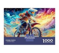 Puzzles Jigsaw 1000 Pièces Motocross Rider dans Un Paysage psychédélique Puzzles 52x38cm/1000pcs pour Adultes Et Enfants Cadeau Jeu D'Intelligence Pression Réduite DIY Carton