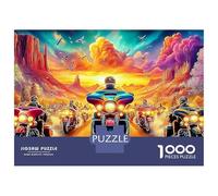 Puzzles Jigsaw 1000 Pièces Motocycliste au Coucher du Soleil du désert Puzzles 52x38cm/1000pcs pour Enfants Cadeau Jeu D'Intelligence Familial Bricolage Carton