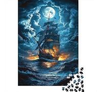 Puzzles Jigsaw 1000 Pièces Navire Pirate éclairé par la Lune Puzzles 52x38cm/1000pcs pour Adultes Et Enfants Cadeau Jeu D'Intelligence Familial DIY Carton