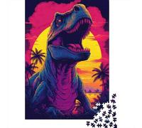 Puzzles Jigsaw 1000 Pièces Néon Dinosaur Coucher de Soleil Puzzles 52x38cm/1000pcs pour Adultes Et Enfants Cadeau Jeu D'Intelligence Familial DIY Carton