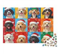 Puzzles Jigsaw 1000 Pièces Noël Puppies Smiling Puzzles 52x38cm/1000pcs pour Adultes Et Enfants Cadeau Jeu D'Intelligence Pression Réduite DIY Carton
