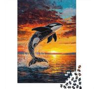 Puzzles Jigsaw 1000 Pièces Orque sautant Coucher de Soleil Puzzles 52x38cm/1000pcs pour Enfants Cadeau Jeu D'Intelligence Pression Réduite DIY Carton