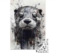 Puzzles Jigsaw 1000 Pièces Otter Aquarelle Portrait Puzzles 52x38cm/1000pcs pour Enfants Cadeau Jeu D'Intelligence Familial Bricolage Carton