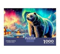 Puzzles Jigsaw 1000 Pièces Ours dans Un éclat, aurores boreales Puzzles 52x38cm/1000pcs pour Adultes Et Enfants Cadeau Jeu D'Intelligence Familial DIY Carton