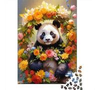 Puzzles Jigsaw 1000 Pièces Panda avec des Fleurs Puzzles 38x26cm/1000pcs pour Enfants Cadeau Jeu D'Intelligence Familial DIY Carton
