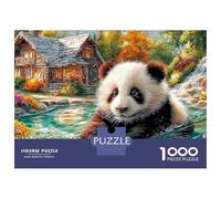 Puzzles Jigsaw 1000 Pièces Panda dans Forest Stream Puzzles 52x38cm/1000pcs pour Enfants Cadeau Jeu D'Intelligence Pression Réduite Bricolage Carton