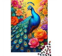 Puzzles Jigsaw 1000 Pièces Paon au Milieu des Fleurs Puzzles 52x38cm/1000pcs pour Enfants Cadeau Jeu D'Intelligence Familial DIY Carton