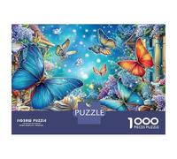 Puzzles Jigsaw 1000 Pièces Papillon Bleu dans Un Jardin Lumineux et Magique Puzzles 38x26cm/1000pcs pour Enfants Cadeau Jeu D'Intelligence Pression Réduite DIY Carton