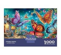 Puzzles Jigsaw 1000 Pièces Papillons colorés dans Un Jardin Lumineux et Magique Puzzles 52x38cm/1000pcs pour Adultes Et Enfants Cadeau Jeu D'Intelligence Familial DIY Carton