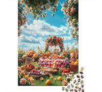 Puzzles Jigsaw 1000 Pièces Pique-Nique dans Le Jardin des Fleurs Puzzles 70x50cm/1000pcs pour Enfants Cadeau Jeu D'Intelligence Pression Réduite Bricolage Carton