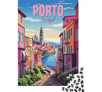 Puzzles Jigsaw 1000 Pièces Porto Portugal Affiche Puzzles 38x26cm/1000pcs pour Adultes Et Enfants Cadeau Jeu D'Intelligence Familial DIY Carton