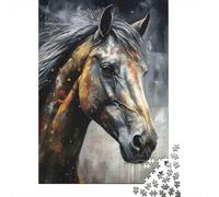 Puzzles Jigsaw 1000 Pièces Portrait Abstrait de Cheval Puzzles 70x50cm/1000pcs pour Enfants Cadeau Jeu D'Intelligence Pression Réduite DIY Carton