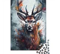 Puzzles Jigsaw 1000 Pièces Portrait de cerf stylisé Puzzles 52x38cm/1000pcs pour Enfants Cadeau Jeu D'Intelligence Familial DIY Carton
