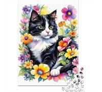 Puzzles Jigsaw 1000 Pièces Portrait de Chat Floral Puzzles 70x50cm/1000pcs pour Enfants Cadeau Jeu D'Intelligence Pression Réduite Bricolage Carton
