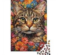 Puzzles Jigsaw 1000 Pièces Portrait de Chat Floral Puzzles 70x50cm/1000pcs pour Enfants Cadeau Jeu D'Intelligence Familial Bricolage Carton
